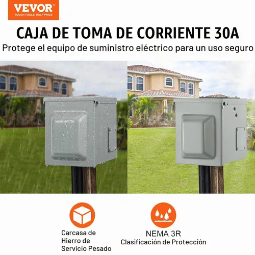 Vista 2 de VEVOR Caja de toma de corriente para RV de 30 amperios, 125/250 voltios, caja de receptáculo para RV exterior cerrada con cerradura, NEMA TT-30R