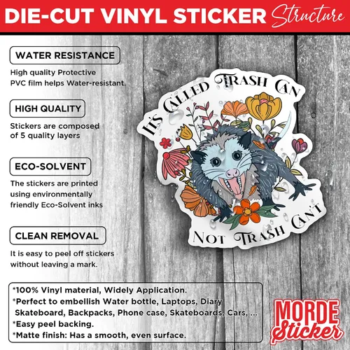 Vista 3 de Calcomanías de vinilo con texto en inglés "It's Called Trash Can Not Trash Can Not Trash Can't Trash Can't Sticker Funny Floral Zarigüeya Zarigüeya