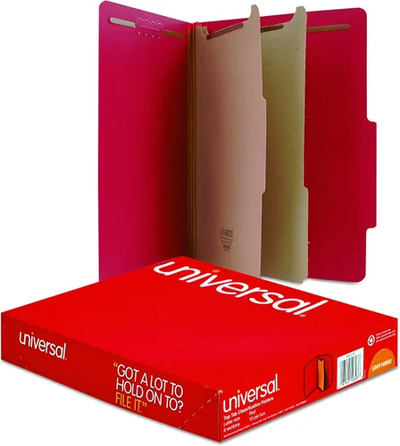 Vista 5 de Universal Paquete de carpetas de cartón prensado de tamaño carta con 2 divisores color azul cobalto y carpetas de cartón de 6 secciones