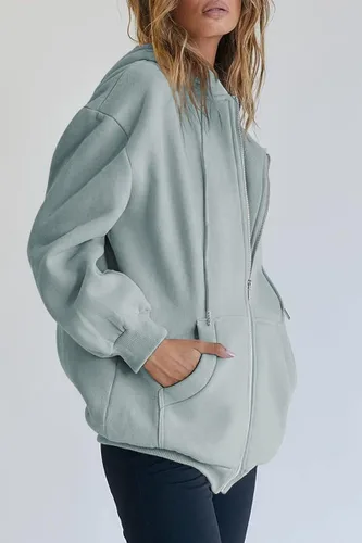 Vista 2 de Trendy Queen - Sudaderas con capucha Y2K con cremallera para mujer, de manga larga, para otoño, de gran tamaño, casual, con bolsillo