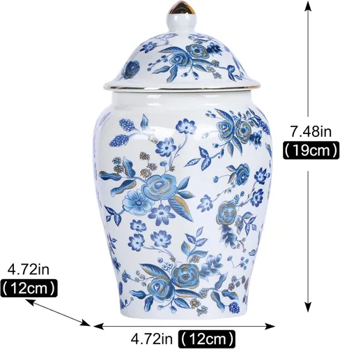 Vista 2 de Tarro de jengibre chino con tapa, estilo antiguo, decoración del hogar, retro, flores de porcelana azul y blanca, jarrón cubierto de cerámica, Tarro