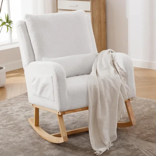 Vista 12 de HCHAIRH Mecedora para cuarto de bebé, sillas mecedoras para lactancia con cojín lumbar, cómodas mecedoras modernas con respaldo alto para cuarto