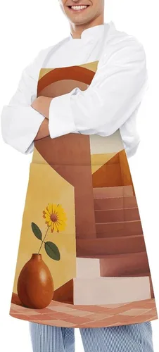 Vista 4 de MUSM Apron for Adults - 27.6 X 31.5 Inch, Heavy-Duty Polyester Aprons with Two Large Pockets, Waterproof Vase And Flowers Kitchen Apron for Cooking