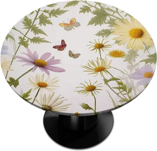 Vista 14 de Pardick Mantel redondo ajustado con borde elástico, mantel de mesa redonda con diseño de hojas abstractas y coloridas, impermeable y lavable, ideal