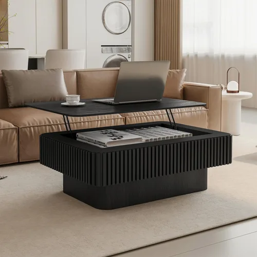 Vista 12 de LKTART Mesa de Centro con Tapa Elevable para Sala de Estar, Mesa de Centro Acanalada de Acento con Almacenamiento, Mesa de Té Central Rectangular