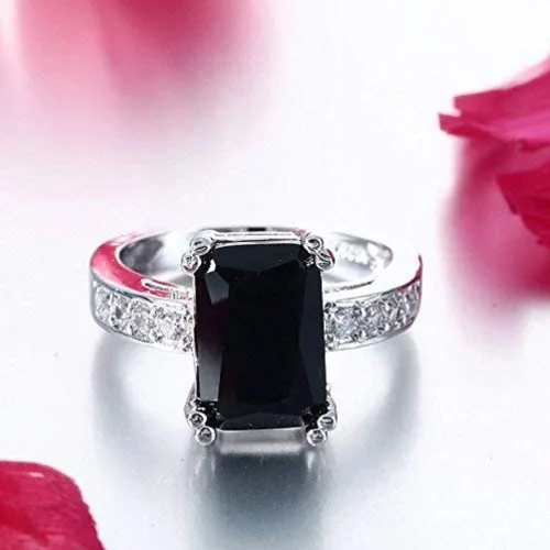 Vista 4 de Xiaomei Anillo de compromiso de boda de plata de ley 925 con circonita para hombre y mujer, talla 6-11