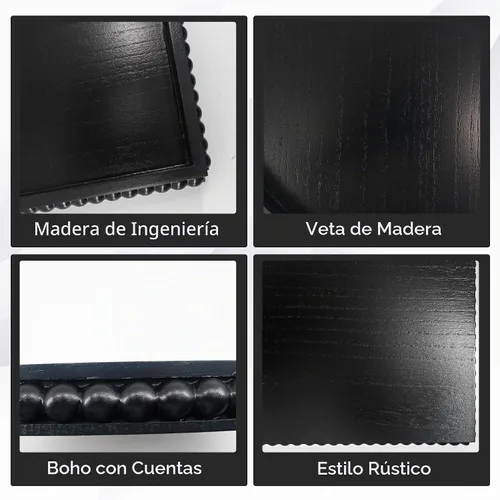 Vista 3 de FramePro Bandeja Decorativa Redonda de 12 pulgadas con Cuentas de Madera - Elevadores de Bandeja de Servir Negros para Sala de Estar, Mesa de Café