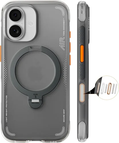 Vista 42 de TORRAS Ostand Q3 Air - Funda para iPhone 17 Pro con soporte magnético de 360°, compatible con MagSafe, probada contra caídas de grado mil, botón