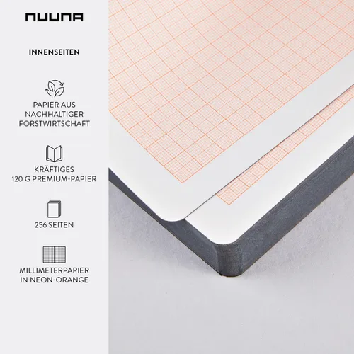 Vista 4 de Nuuna Graphic L "Millimeter" - Cuaderno de cuero liso con tapa blindada, color negro