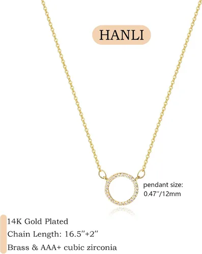 Vista 3 de HANLI Collar de oro para mujer, chapado en oro de 14 quilates, delicado collar de estrella de David, collar simple de luna y estrella, collar