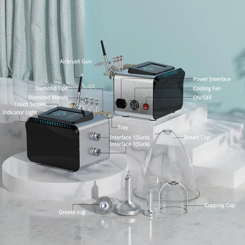 Vista 6 de MYSWEETY Máquina de terapia al vacío, juegos de terapia de ventosas 3 en 1, máquina profesional para el cuidado de la piel facial con pistola