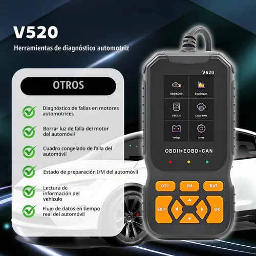 Vista 4 de Herramienta de diagnóstico del escáner de coche OBD2, V520 vehículo OBDII lector de código de motor con código de falla de borrado, probador