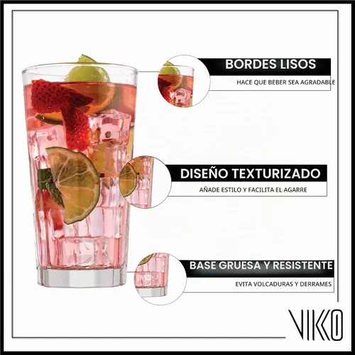 Vista 3 de Vikko Vasos para beber, vasos de vidrio grandes de 11 onzas, juego de 12 vasos de agua duraderos, vasos de agua apilables, vasos de base pesada