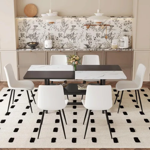 Vista 15 de Juego de mesa de comedor de 71 pulgadas para 6 personas con estante de almacenamiento, juego de mesa de comedor rectangular industrial moderna