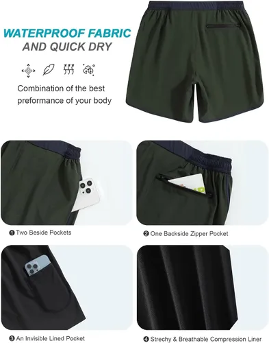 Vista 5 de SILKWORLD Mens Swim Trunks Quick Dry 2 in 1 Swimming Shorts Suits with Compression Liner