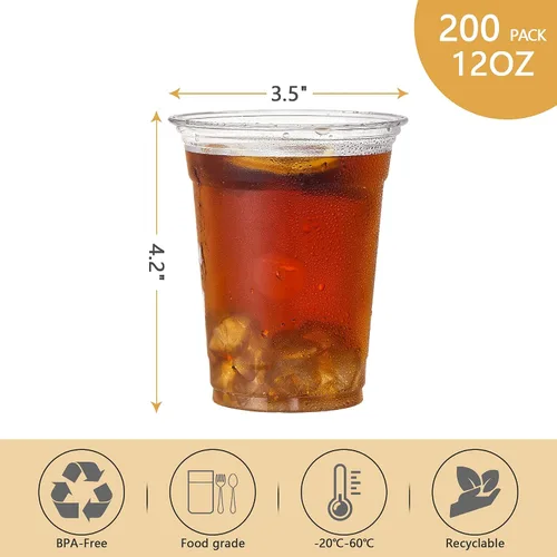 Vista 9 de Lullaby Paquete de 200 vasos de plástico desechables con tapas + 200 vasos de plástico desechables
