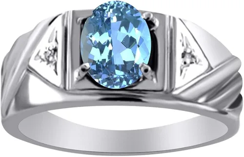 Vista 4 de RYLOS - Anillos para hombre de oro blanco de 14 quilates - Anillo de diamante y ojo de tigre 0.315 x 0.236in de color piedra preciosa anillos