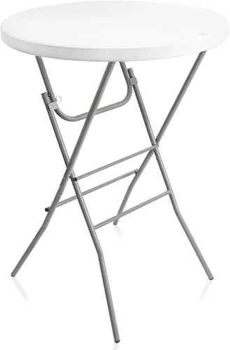 Vista 13 de Byliable Mesa de cóctel redonda de 24 pulgadas, mesa de bistró plegable de altura alta con patas extraíbles, plástico portátil para interiores
