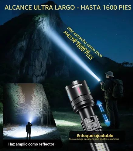 Vista 5 de Esgreen Linterna recargable LED brillante de alto lumen 20000 de 6 pulgadas