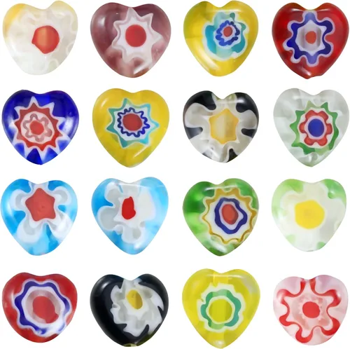 Vista 2 de Weebee Millefiori - Cuentas sueltas de cristal con forma de corazón y flores planas, cuentas espaciadoras redondas para hacer joyas, 100