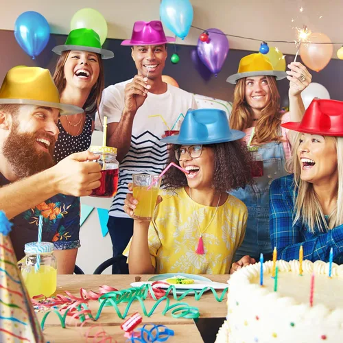 Vista 7 de Handepo 48 sombreros de vaquera de Halloween a granel, disfraz de cosplay metálico, suministros de fiesta para adultos