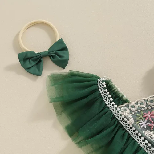 Vista 5 de Ursobutegl Mameluco de princesa para bebé recién nacida, vestido de malla bordado, elegante, tutú con falda, overol para cumpleaños