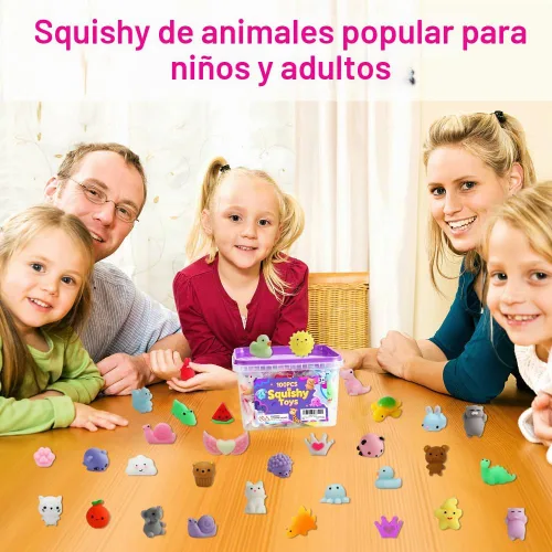 Vista 3 de 100 Pcs Mochi Squishy Fidget Toy, Mini Squishies Bulk Party Favors for Kids Animal/Fruit