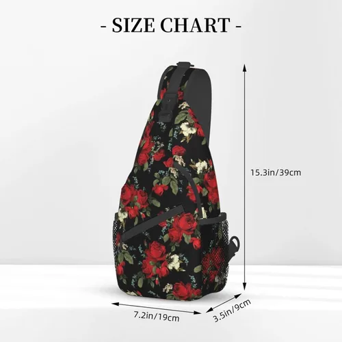 Vista 3 de Junong Bolso bandolera bandolera para viajes, senderismo, pecho, mochila deportiva para mujeres y hombres, Patrón floral de rosas rojas