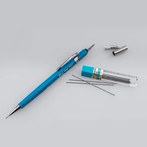 Vista 5 de Pentel Lápiz mecánico serie P200 de 0.028 in de plomo, 1 paquete de 12 lápices, azul