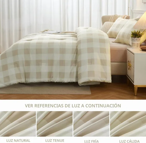 Vista 5 de Andency - Juego de cama tamaño individual con diseño de cuadrícula color beige (66 x 90 pulgadas), 2 piezas