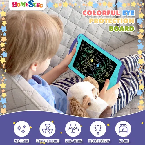 Vista 7 de [Certificado por ClimatePartner] HOMESTEC Astrodraw - Bloc de dibujo LCD colorido para niños, tablero de garabatos para niños de 3, 4, 5, 6 años