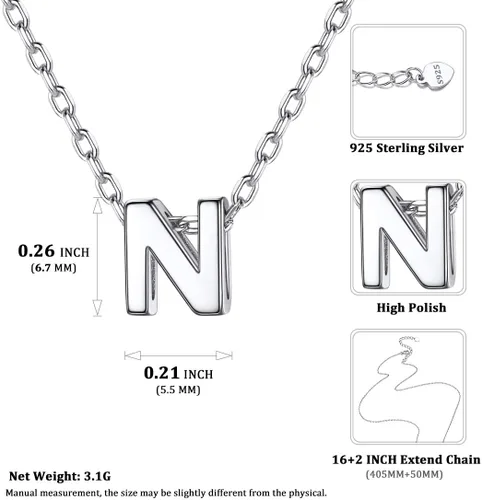 Vista 5 de ChicSilver - Collar de plata de ley 925 con inicial para mujeres y niñas, joyería de letras delicadas, para regalo personalizado (con caja de regalo)