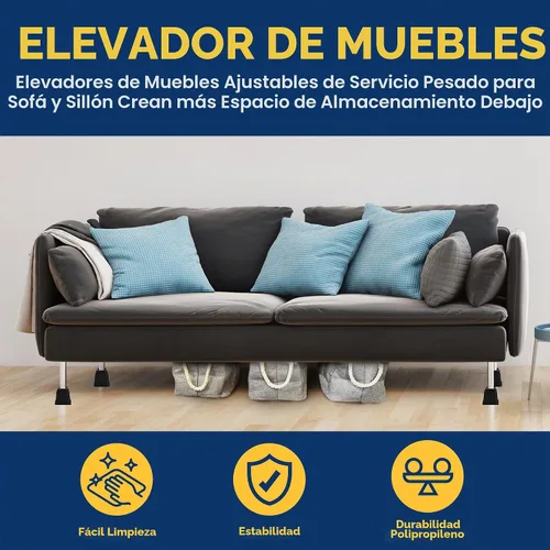 Vista 5 de Lifemaster Juego de elevadores para muebles, 4 piezas, diseño antideslizante, se adapta a cama, silla, mesa, sofá, escritorio y sofás, color negro