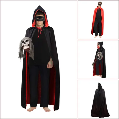 Vista 4 de Capa de vampiro de Halloween disfraz de vampiro para cosplay, disfraces de fiesta de Halloween, capa reversible con máscara de mascarada