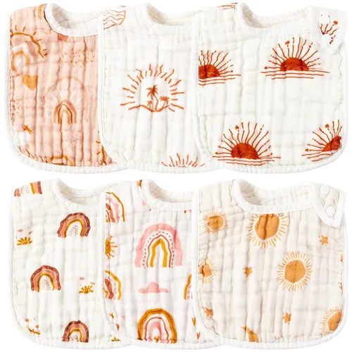 Vista 8 de Zainpe 6 piezas de baberos de algodón de muselina con broches para bebé con patrón de conejo, oso, oveja, pañuelos para babero suaves, absorbentes