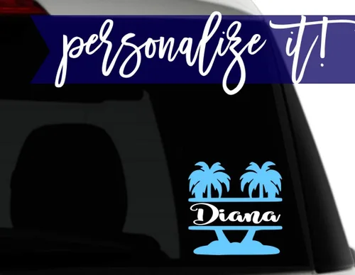 Vista 6 de Calcomanía personalizada de palmera para vasos, ventana de coche, vasos. Calcomanías personalizadas de Yeti para mujer. Monograma para botella