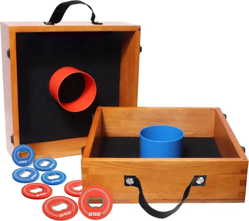 Vista 8 de GSE Games & Sports Expert Juego de lanzamiento de arandelas de madera premium con 8 arandelas con abridor de botellas para adultos y familia. Juego