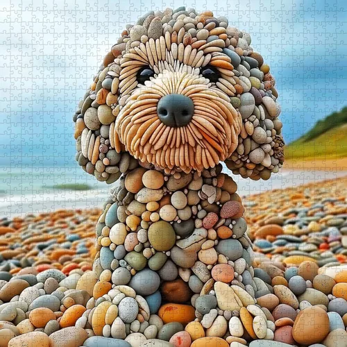 Vista 2 de PICKFORU Divertidos rompecabezas de perro de 1000 piezas para adultos, rompecabezas de perro guardián de playa de verano, interesante tema