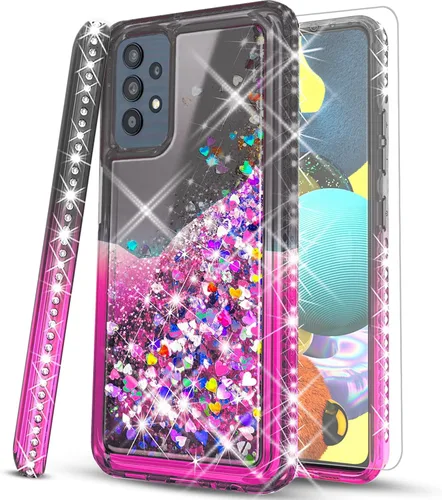 Vista 9 de STARSHOP Funda compatible con Samsung Galaxy A72 5G, con [protector de pantalla de vidrio templado incluido] Liquid Bling Sparkle Flotante Glitter