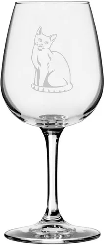 Vista 118 de Copa de vino de 12.75 onzas con temática de gato abisinio grabada para todo uso