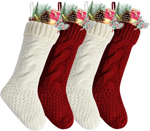 Vista 11 de Paquete de 4 calcetines navideños de punto, color burdeos, 14 pulgadas