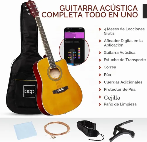 Vista 3 de Best Choice Products Guitarra Acústica para Principiantes de 41 Pulgadas, Tamaño Completo, Toda de Madera con Cutaway, Juego de Inicio con Funda