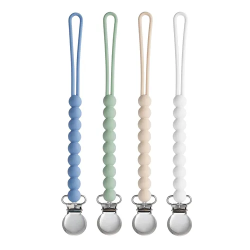Vista 5 de Clip para chupete para niños y niñas, paquete de 4 soportes para chupete de chupete, para regalo de ducha, cumpleaños (beige, beige, azul, salvia)