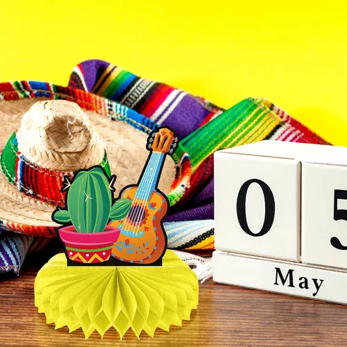 Vista 6 de Centro de mesa de panal de abeja de 12 piezas, decoración de mesa de fiesta del Cinco de Mayo, centro de mesa mexicano de 8 pulgadas