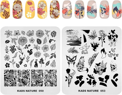 Vista 3 de KADS 10 piezas de placas de estampado de uñas, plantillas de arte de uñas, herramienta de bricolaje, corazón, conejo, flor, helado, parapente
