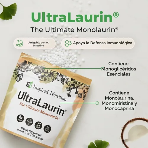 Vista 4 de UltraLaurin® Suplemento de monolaurina – 3000 mg de pellets derivados de 200 porciones, bienestar digestivo, vegano, sin OMG, suplemento