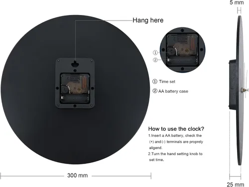 Vista 8 de Lafocuse Relojes de pared negros silenciosos de 12 pulgadas para decoración de cocina, sala de estar, reloj de pared rústico de madera, funciona