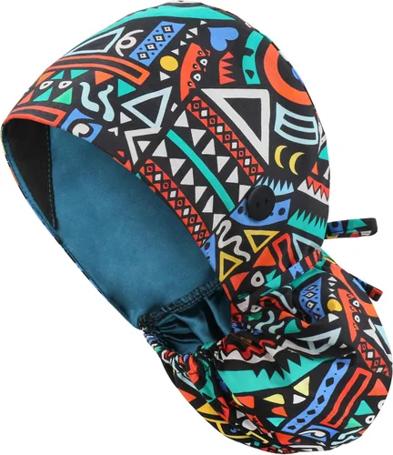 Vista 8 de QBA Gorra de trabajo ajustable con botón, gorro forrado de satén, gorro de trabajo de algodón, banda elástica para atar en la espalda, unisex