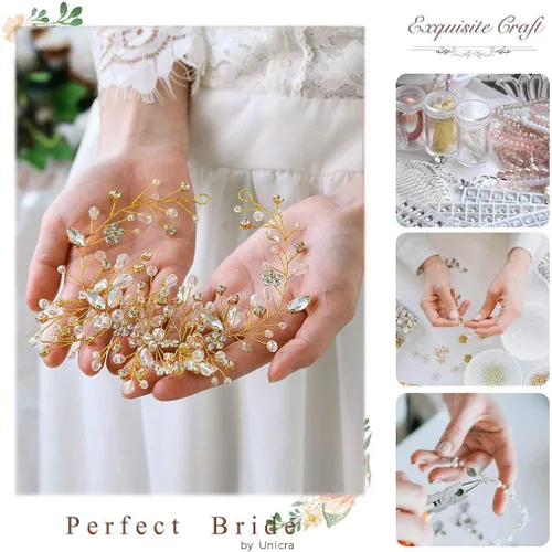 Vista 7 de Unicra Flor de novia boda pelo vid cristal pieza nupcial pieza de diamantes de imitación fiesta accesorios hoja joyería cuentas cuentas tocado