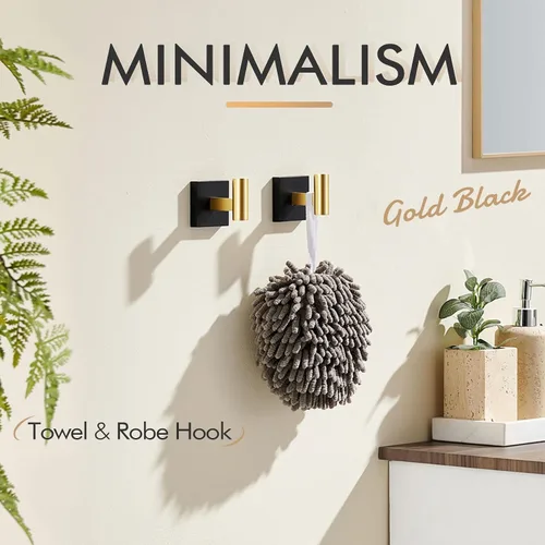 Vista 3 de KOKOSIRI Ganchos para batas de baño, ganchos para toallas, ganchos montados en la pared, accesorios de baño, paquete de 2 unidades, color negro